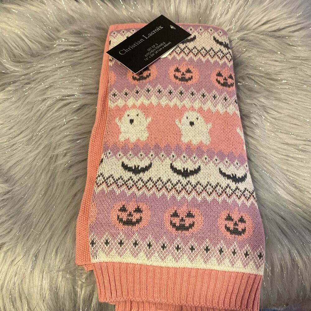 BNWT CHRISTIAN LACROIX Halloween Pinkoween Ghost Kitchen Towels 3 Pack